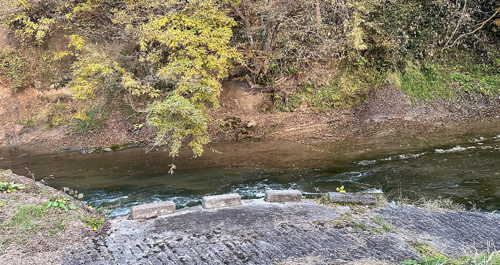 校庭の横を流れる川